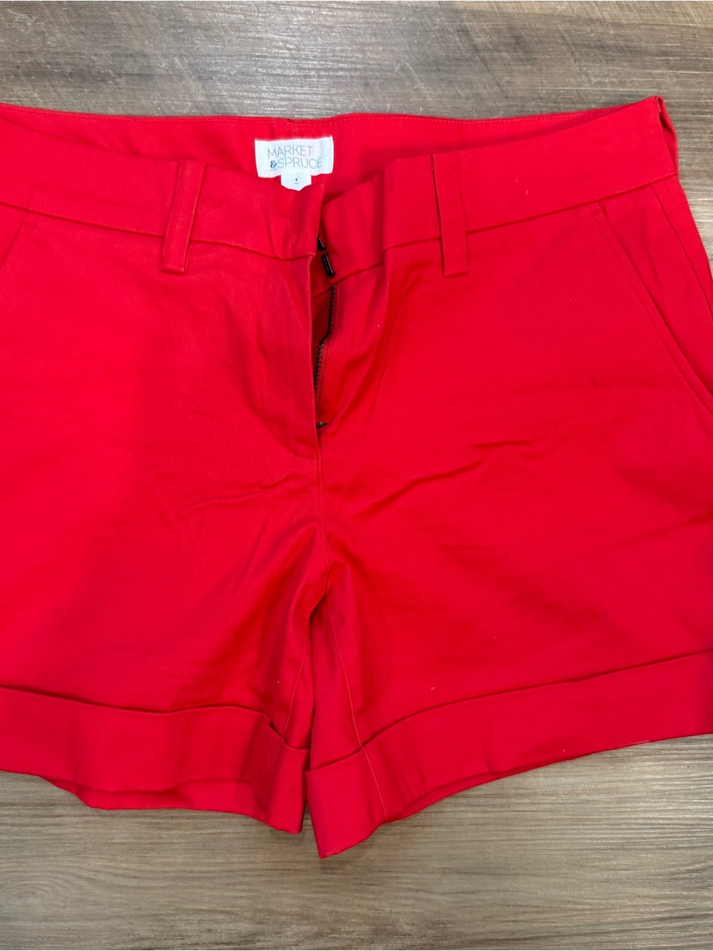 Market & Spruce Women's Vibrant Red Tailored Cuffed Shorts